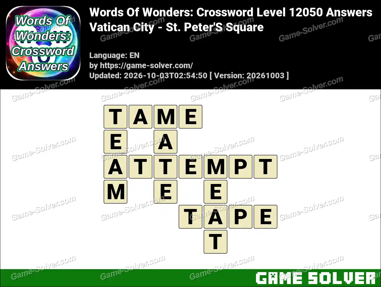 Words Of Wonders: Crossword Level 12050 Answers – Vatican City – St. Peter’S Square